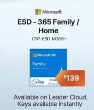 Leader Computers Microsoft ESD-365 Family/ Home CSP-ESD-M365H offer