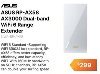 Leader Computers ASUS RP-AX58 AX3000 Dual-band WiFi 6 Range Extender offer