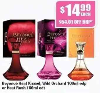Chemist Warehouse Beyoncé Heat Kissed, Wild Orchard 100ml edp or Heat Rush 100ml edt offer