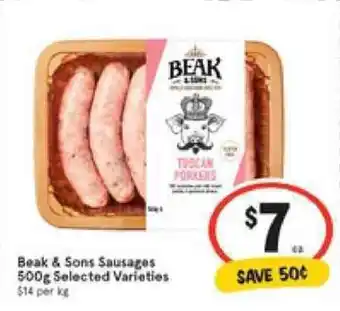 IGA Beak & Sons Sausage 500g offer