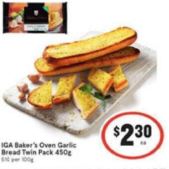 IGA Baker's Oven Garlic Bread Twin Pack 450g