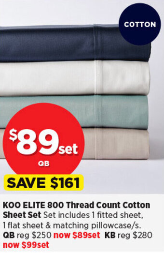 Spotlight KOO ELITE 800 Thread Count Cotton Sheet Set offer