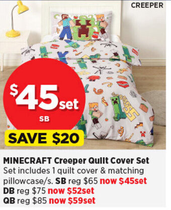 Spotlight MINECRAFT Creeper Quilt Cover Set offer