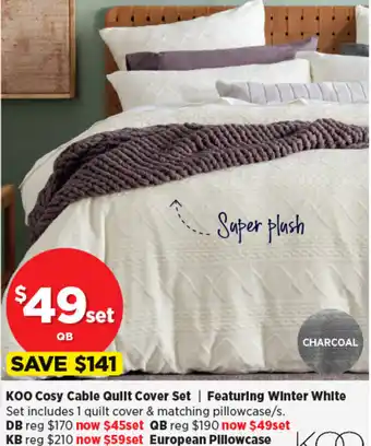 Spotlight KOO Cosy Cable Quilt Cover Set | Featuring Winter White offer
