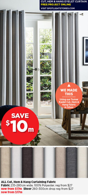 Spotlight ALL Cut, Hem & Hang Curtaining Fabric offer