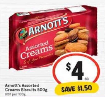 IGA Arnott's Assorted Creams Biscuits 500g offer