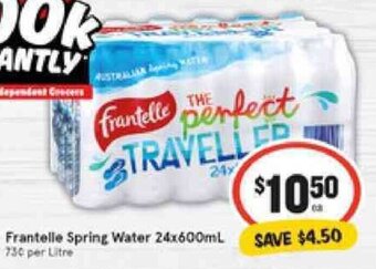 IGA Frantelle Spring Water 24x600ml offer