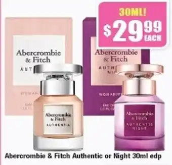 Chemist Warehouse Abercrombie & Fitch Authentic or Night 30ml edp offer
