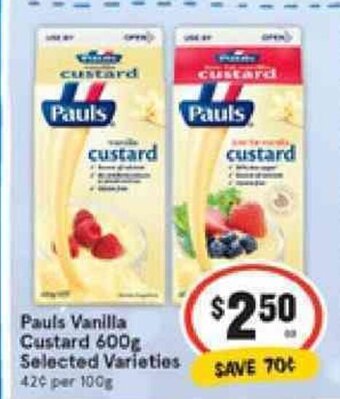 IGA Pauls Vanilla Custard 600g offer