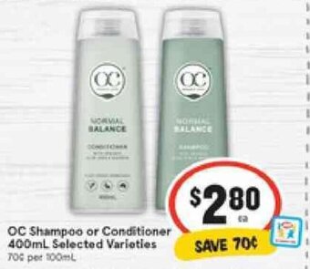 IGA OC Shampoo or Conditioner 400ml offer