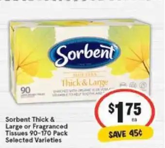 IGA Sorbent Thick & Large or Fragranced Tissues 90-170 Pack offer
