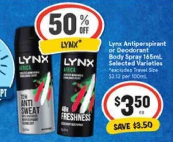 IGA Lynx Antiperspirant or Deodorant Body Spray 165ml offer