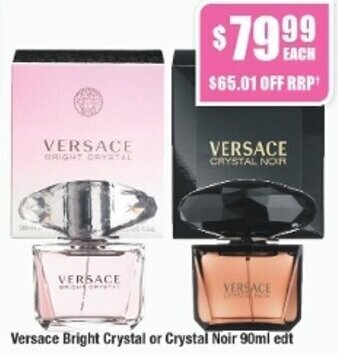 Chemist Warehouse Versace Bright Crystal or Crystal Noir 90ml edt offer