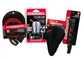 BIG W Diamondback Bike Accessories Armour Keylock, 2-in-1 Bike Light, Gel Saddle Cover or Stash Pump offer