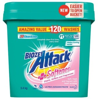 BIG W Biozet Attack Laundry Powder with Fabric Softener 5.4kg offer