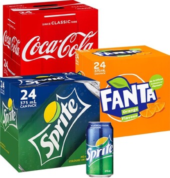 BIG W Coca-Cola, Sprite or Fanta 24-Pack Can Varieties 375ml offer