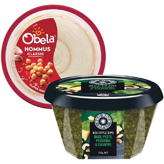 Obela hommus dips 220g or red rock deli dips 150g offer at Woolworths