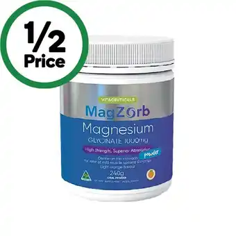 Woolworths Magzorb magnesium glycinate 1000mg powder 240g* offer