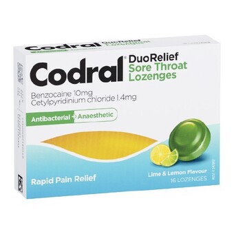 Woolworths Codral sore throat antibacterial lozenges pk 16~ offer