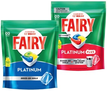 Coles Fairy platinum plus dishwashing tablets 42 pack or platinum 52 pack offer