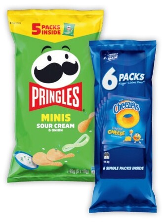 Coles Cheezels or parkers pretzels 6 pack or pringles potato crisp 5 pack offer