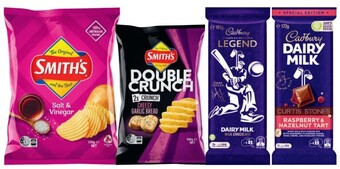 Coles Smith's crinkle cut or double crunch potato chips 150g-170g or cadbury block chocolate 160g-190g offer