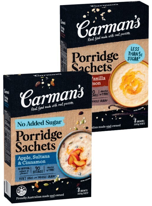 Carman's porridge sachets 200g320g offer at Coles