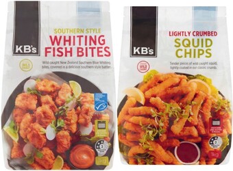 Coles Kb's squid chips or battered bites 1kg offer