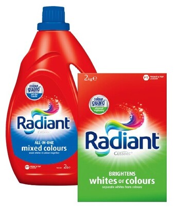 Coles Radiant laundry liquid 2 litre or powder 2kg offer