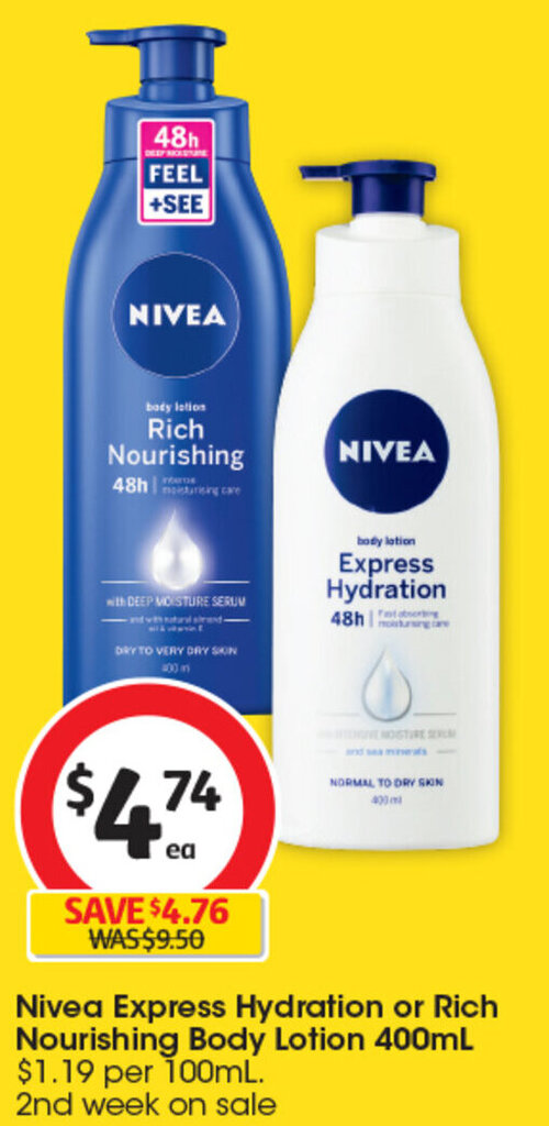 Nivea Express Hydration or Rich Nourishing Body Lotion 400mL offer at Coles