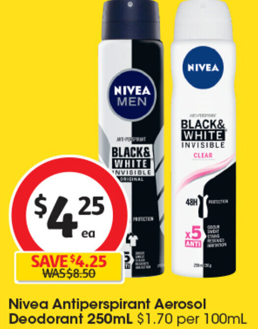 Nivea Antiperspirant Aerosol Deodorant 250mL offer at Coles