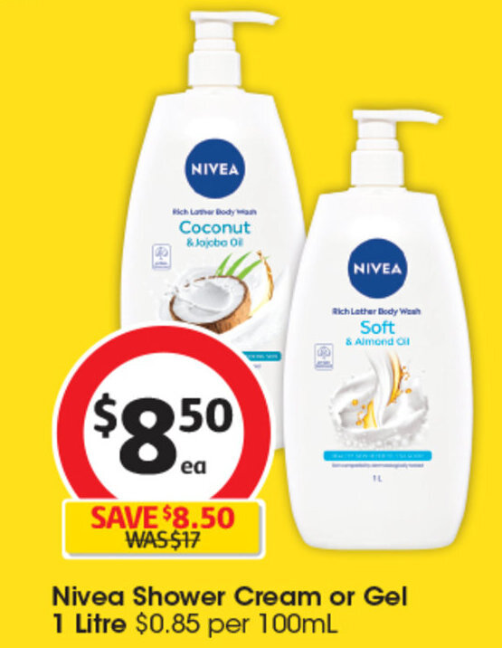 Nivea Shower Cream or Gel 1 Litre offer at Coles