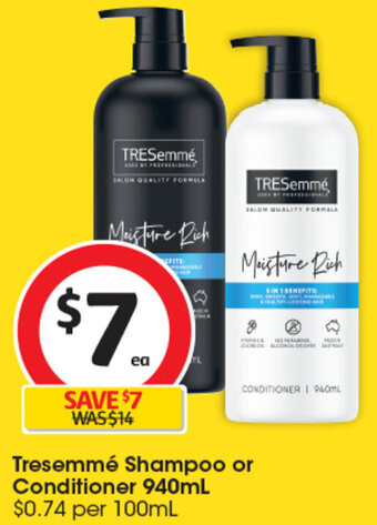Coles Tresemmé Shampoo or Conditioner 940mL offer