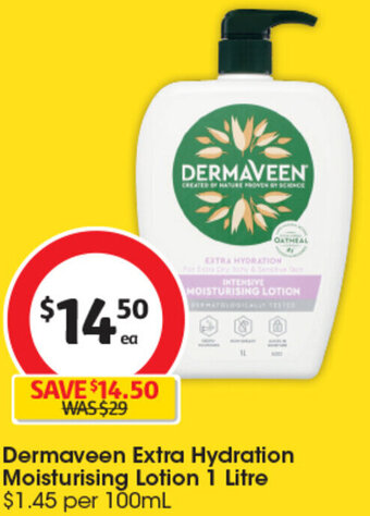 Coles Dermaveen Extra Hydration Moisturising Lotion 1 Litre offer
