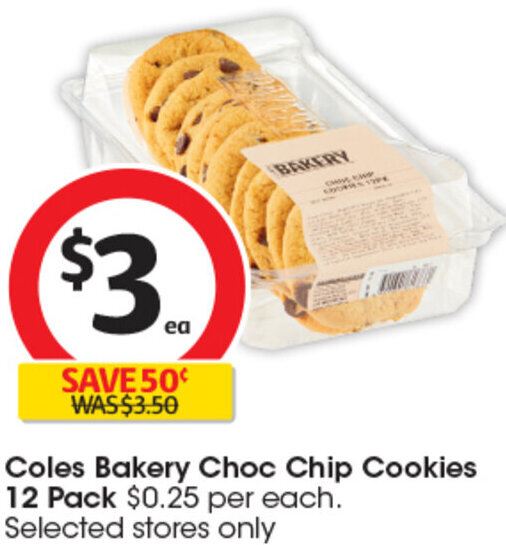 Coles Bakery Choc Chip Cookies 12 Pack offer at Coles