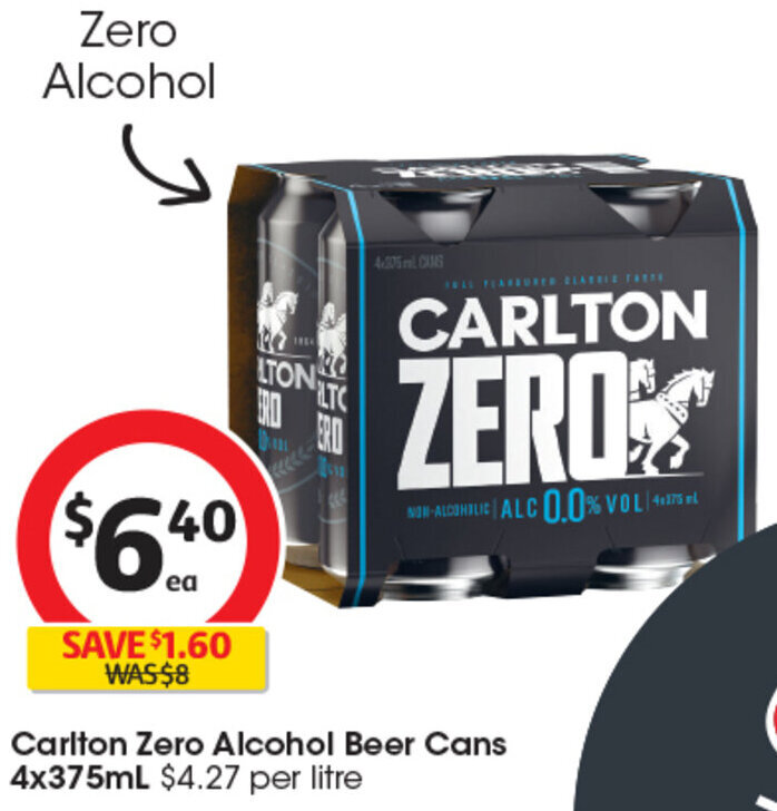 Carlton Zero Alcohol Beer Cans 4x375mL offer at Coles