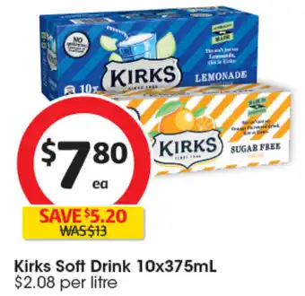 Coles Kirks Soft Drink Kirks Soft Drink 10x375mL $2.08 per litre offer
