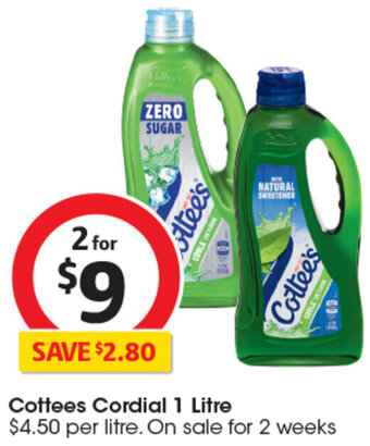 Coles Cottees Cordial 1 Litre offer