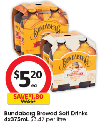 Coles Bundaberg Brewed Soft Drinks 4x375mL offer