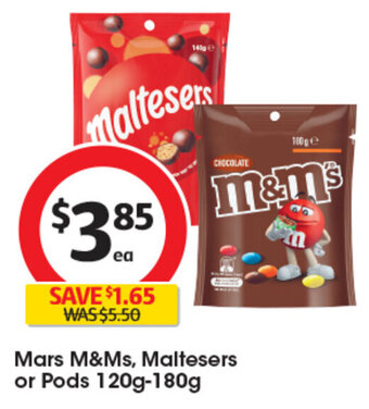 Coles Mars M&Ms, Maltesers or Pods 120g-180g offer