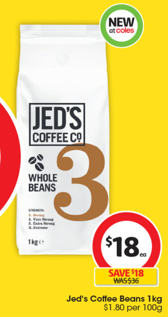 Jed's Coffee Beans 1kg offer at Coles