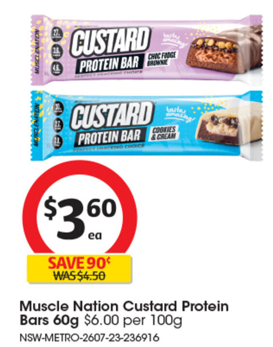 Muscle Nation Custard Protein Bars 60g offer at Coles