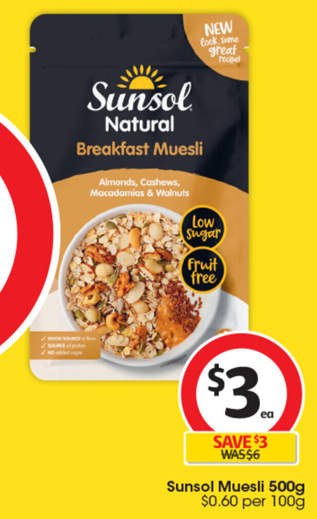 Sunsol Muesli 500g offer at Coles