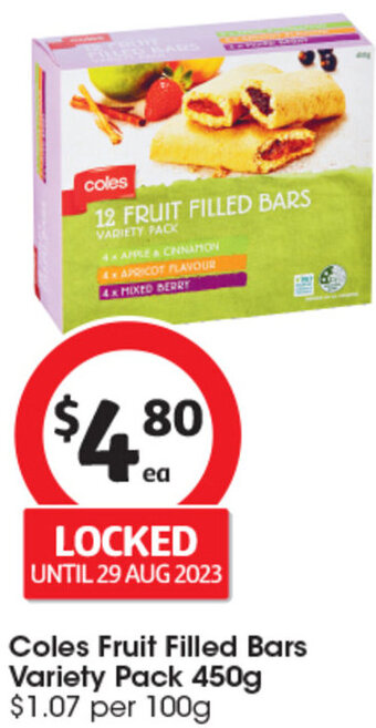 Coles Coles Fruit Filled Bars Variety Pack 450g offer