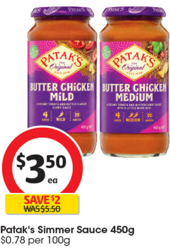 Coles Patak's Simmer Sauce 450g offer