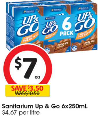 Coles Sanitarium Up & Go 6x250mL offer