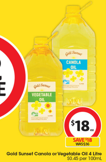 Coles Gold Sunset Canola or Vegetable Oil 4 Litre offer