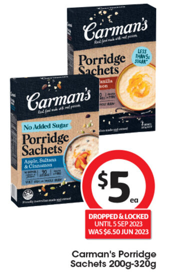 Coles Carman's Porridge Sachets 200g-320g offer