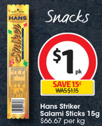 Coles Hans Striker Salami Sticks 15g offer