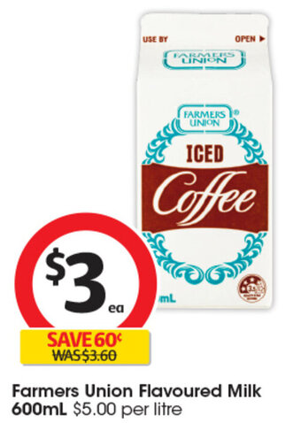 Coles Farmers Union Flavoured Milk 600mL offer
